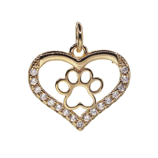 Colgante Enchapada en Oro Diseño Corazón con Huella y Circones