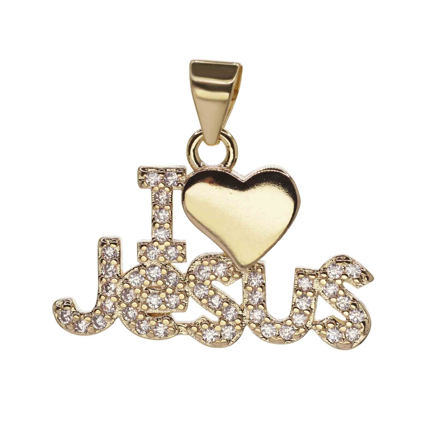 Colgante Enchapada en Oro Diseño "I Love Jesus" con Circones