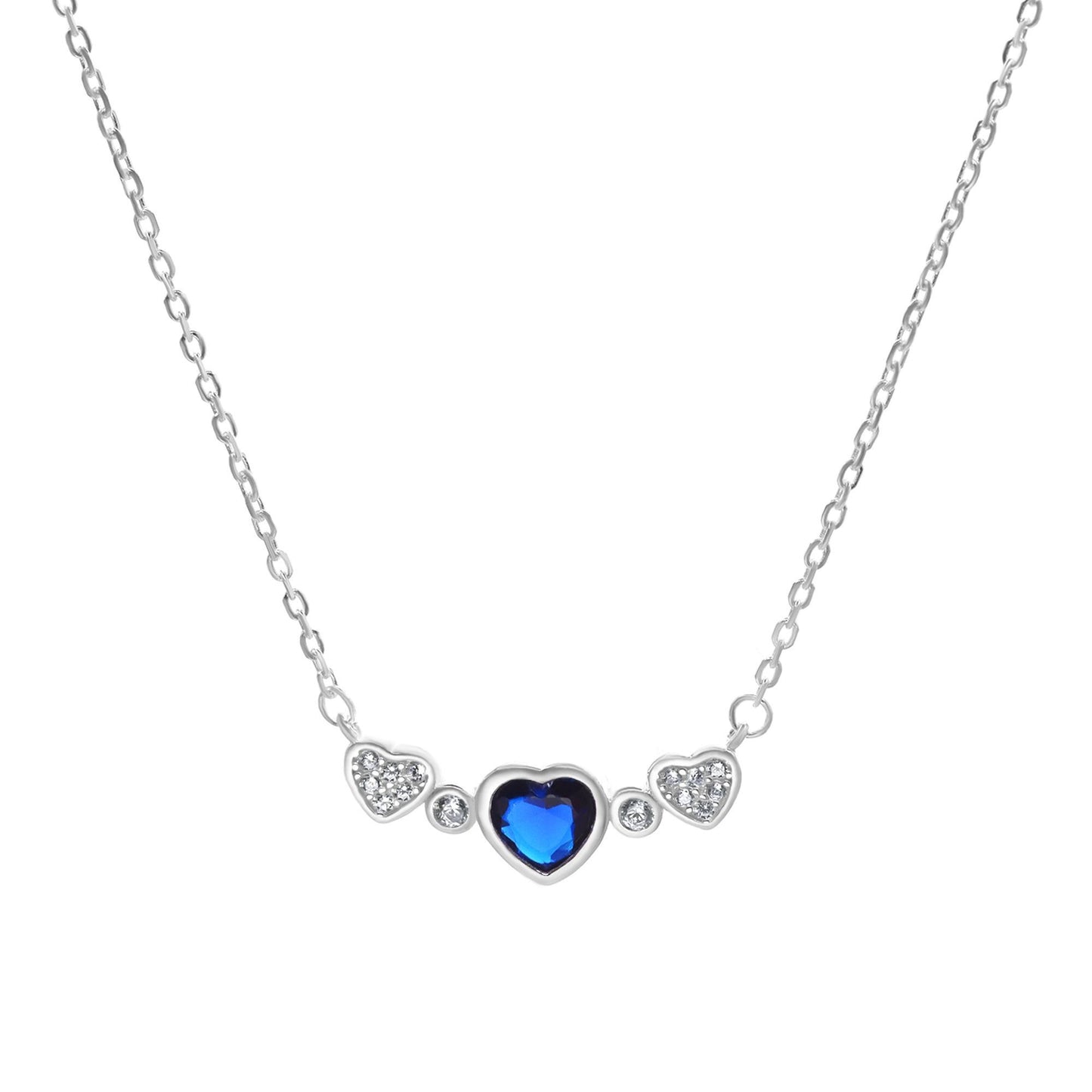 Collar de Plata 925 Diseño Corazones con Circón Azul Circones Tradicionales