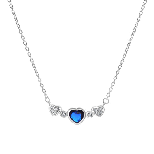 Collar de Plata 925 Diseño Corazones con Circón Azul Circones Tradicionales