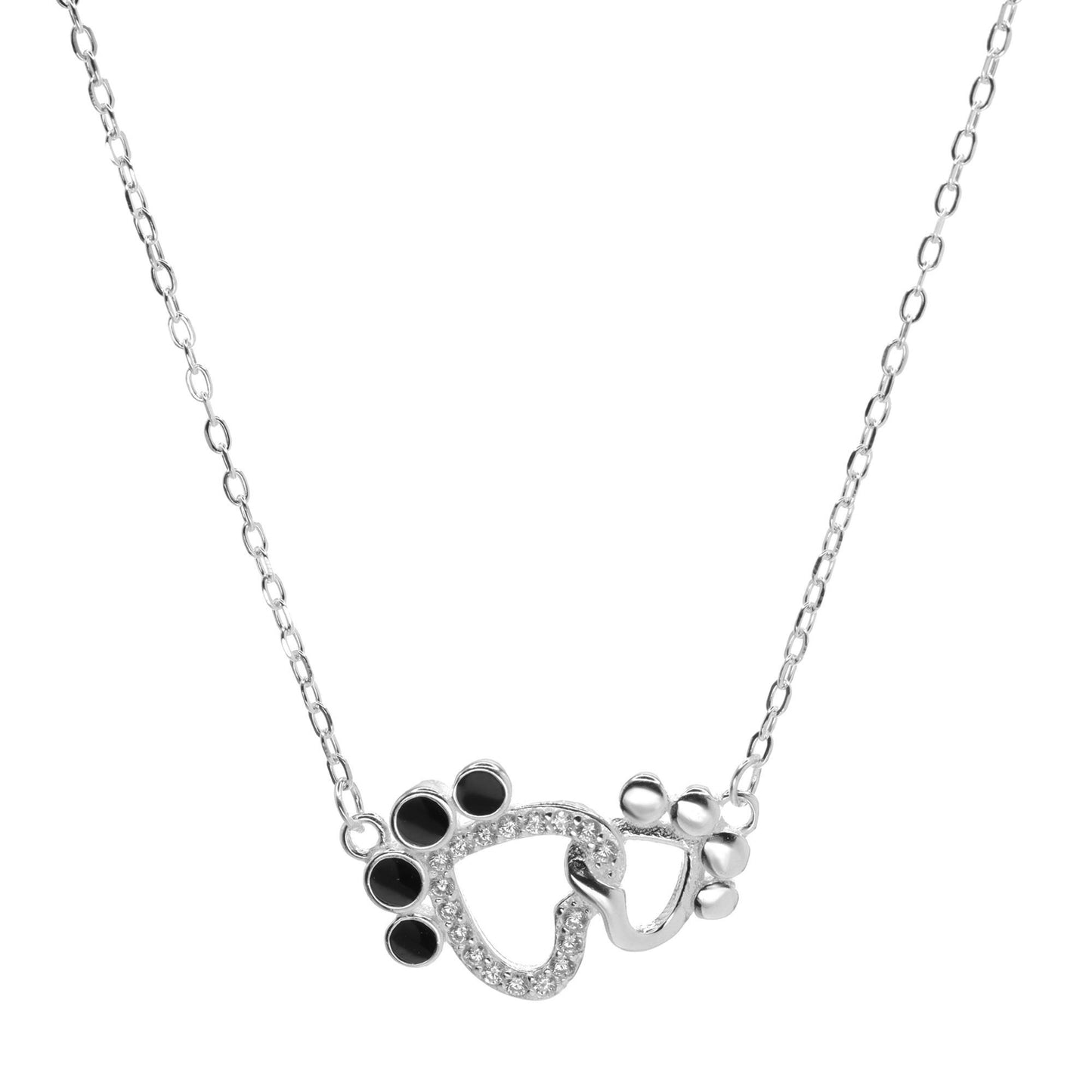 Collar de Plata 925 Diseño Huellas Unidas con Circones y Lisa