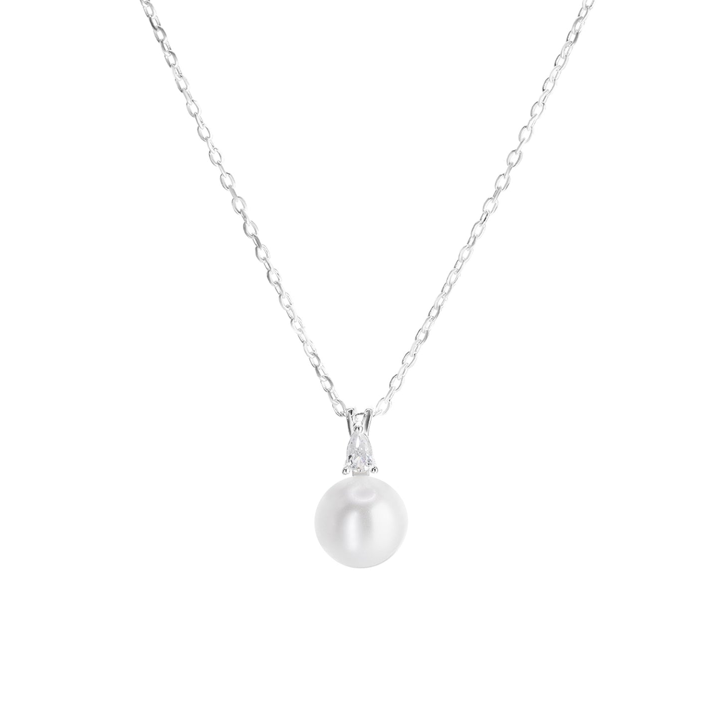 Collar de Plata 925 Diseño Perla Imitación con Valier de Circón