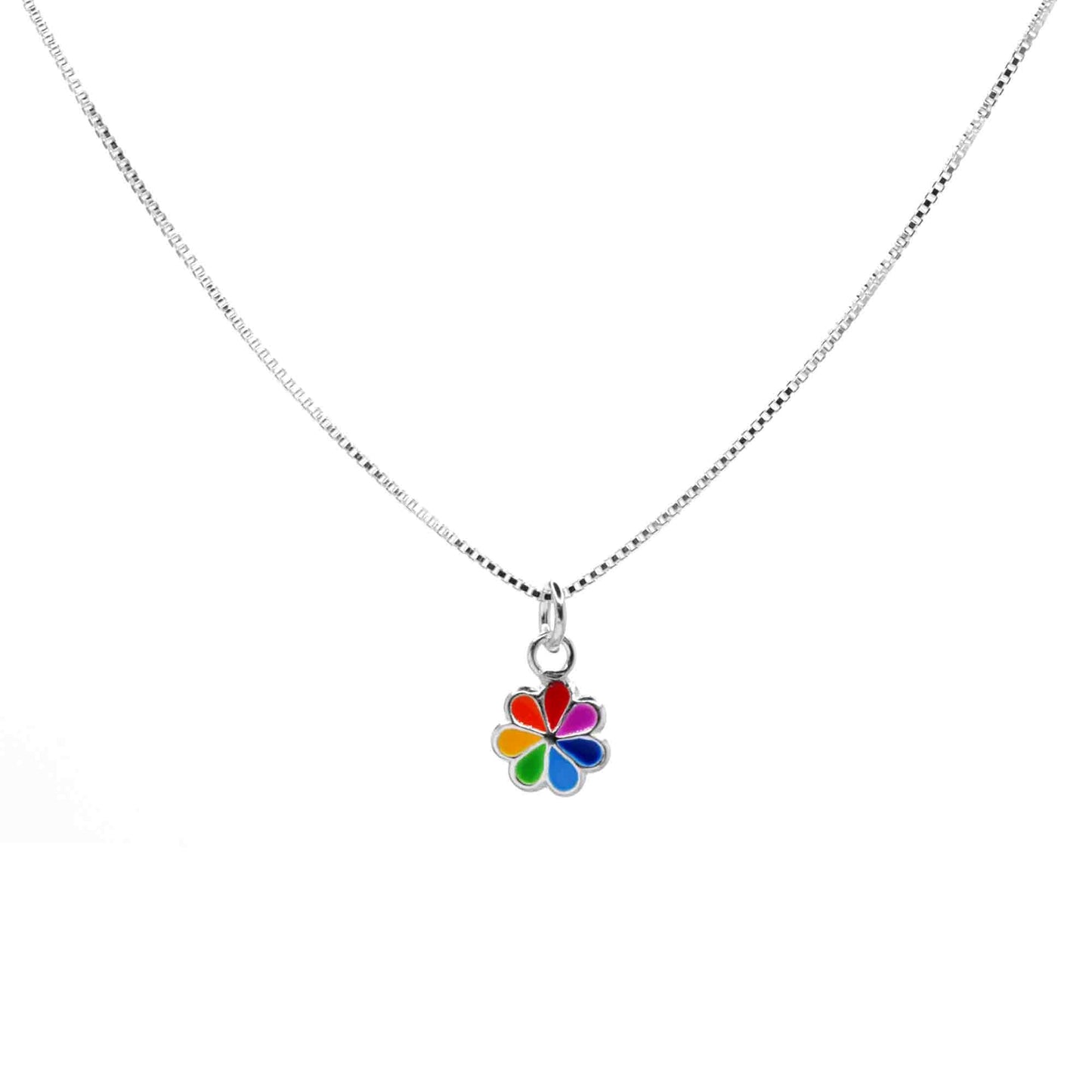 Collar de Plata 925 Flor Arcoíris con Veneciana 40 cm