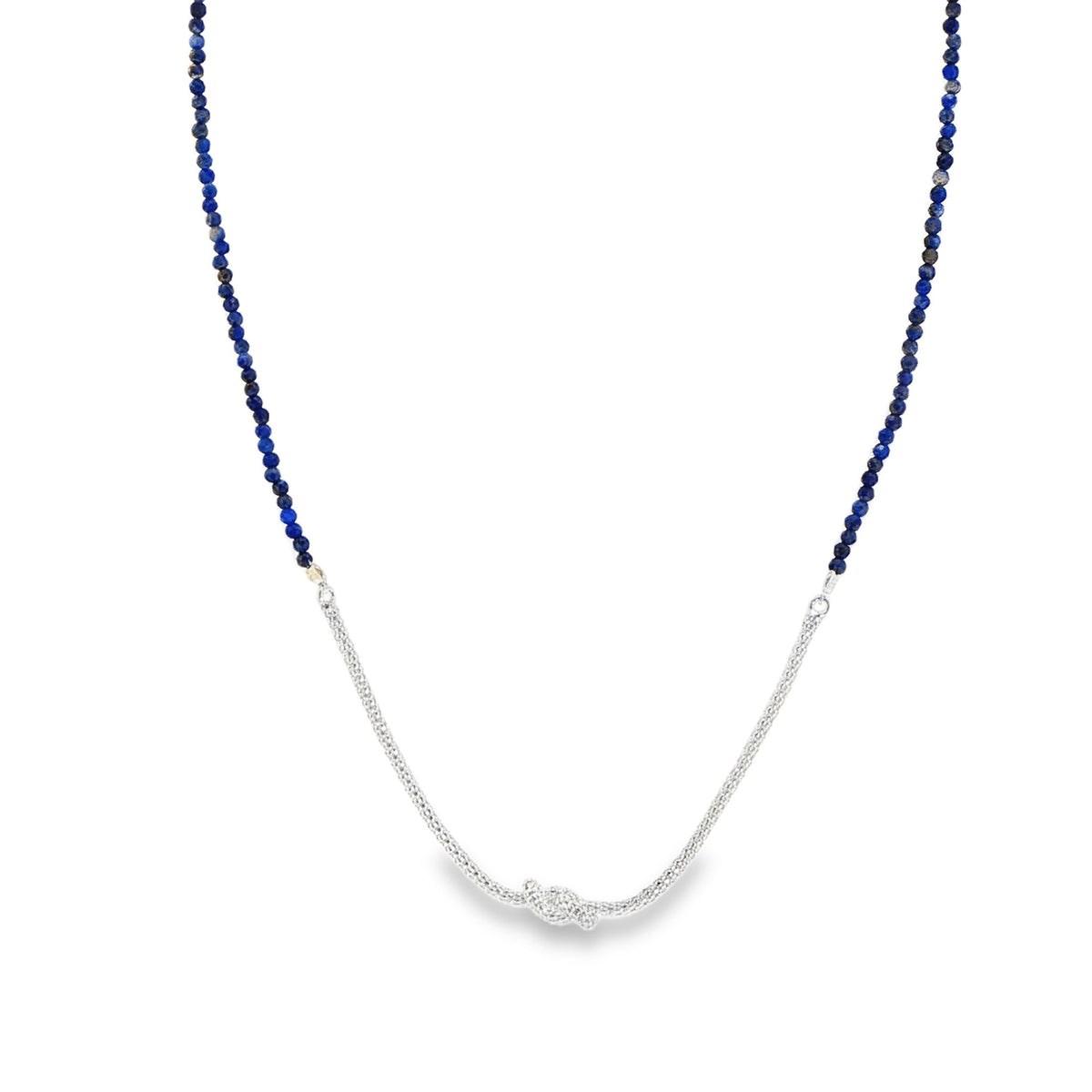 Collar de Plata 925 Lapislázuli con Cordón Texturado y Nudo