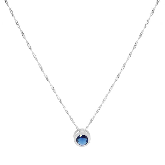 Collar de Plata 925 Punto de Luz Tambor Azul 7 mm 45 cm