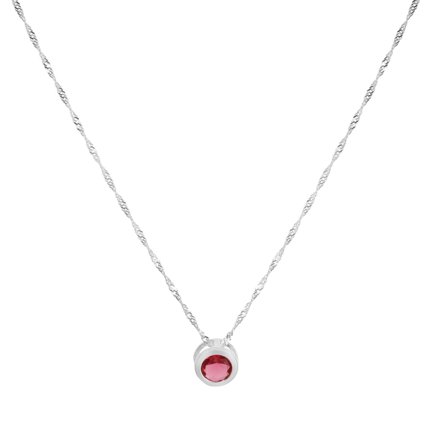 Collar de Plata 925 Punto de Luz Tambor Magenta 40 cm