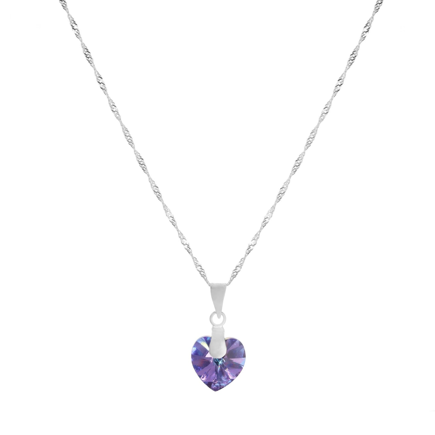 Collar de Plata 925 Tornasol Corazón Cristal Lila 45 cm