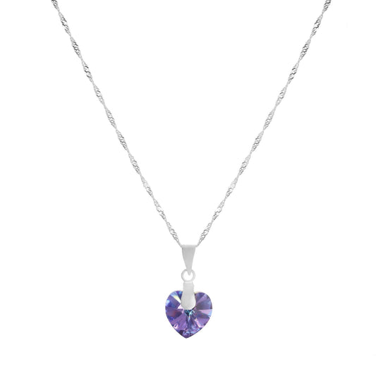 Collar de Plata 925 Tornasol Corazón Cristal Lila 45 cm