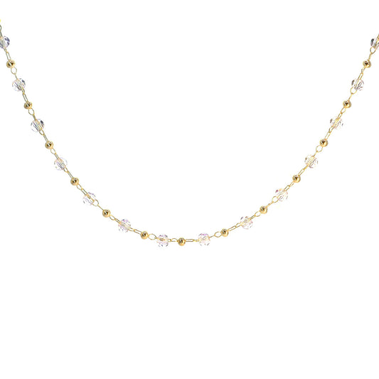 Collar Enchapado en Oro Cristales y Esferas Lisas