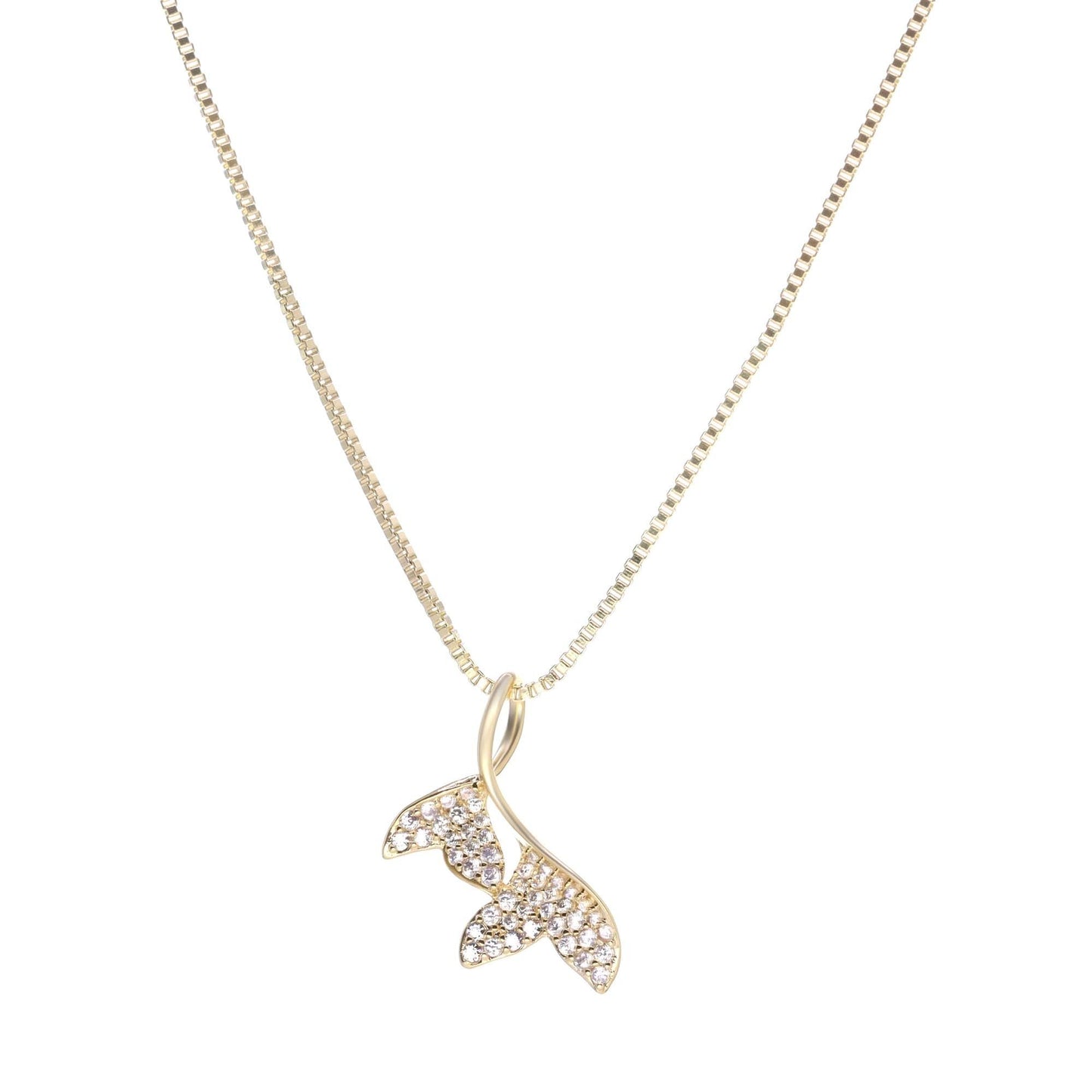 Collar Enchapado en Oro Diseño con Colgante Doble Cola de Ballena con Circones
