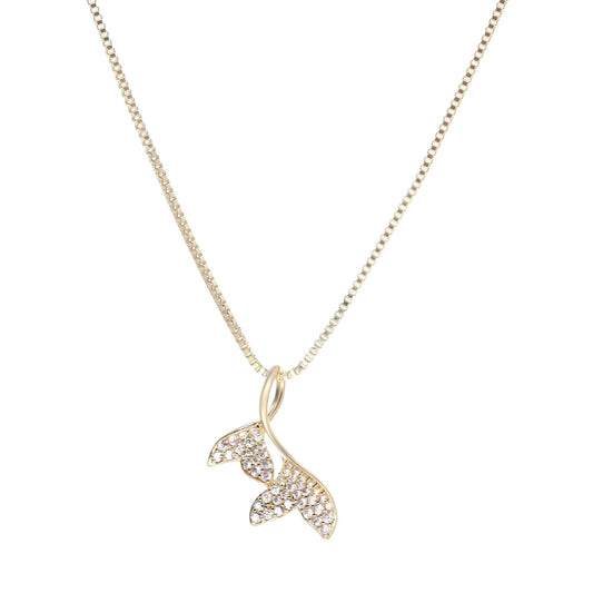 Collar Enchapado en Oro Diseño con Colgante Doble Cola de Ballena con Circones