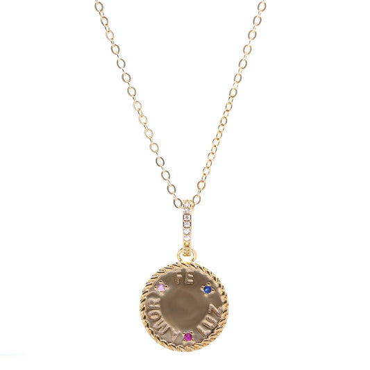 Collar Enchapado en Oro Diseño con Delicado Valier de Circones y Colgante Placa " AMOR , FE , LUZ "