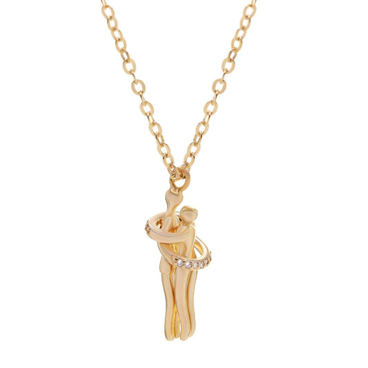Collar Enchapado en Oro Diseño Enamorados con Detalles de Circones