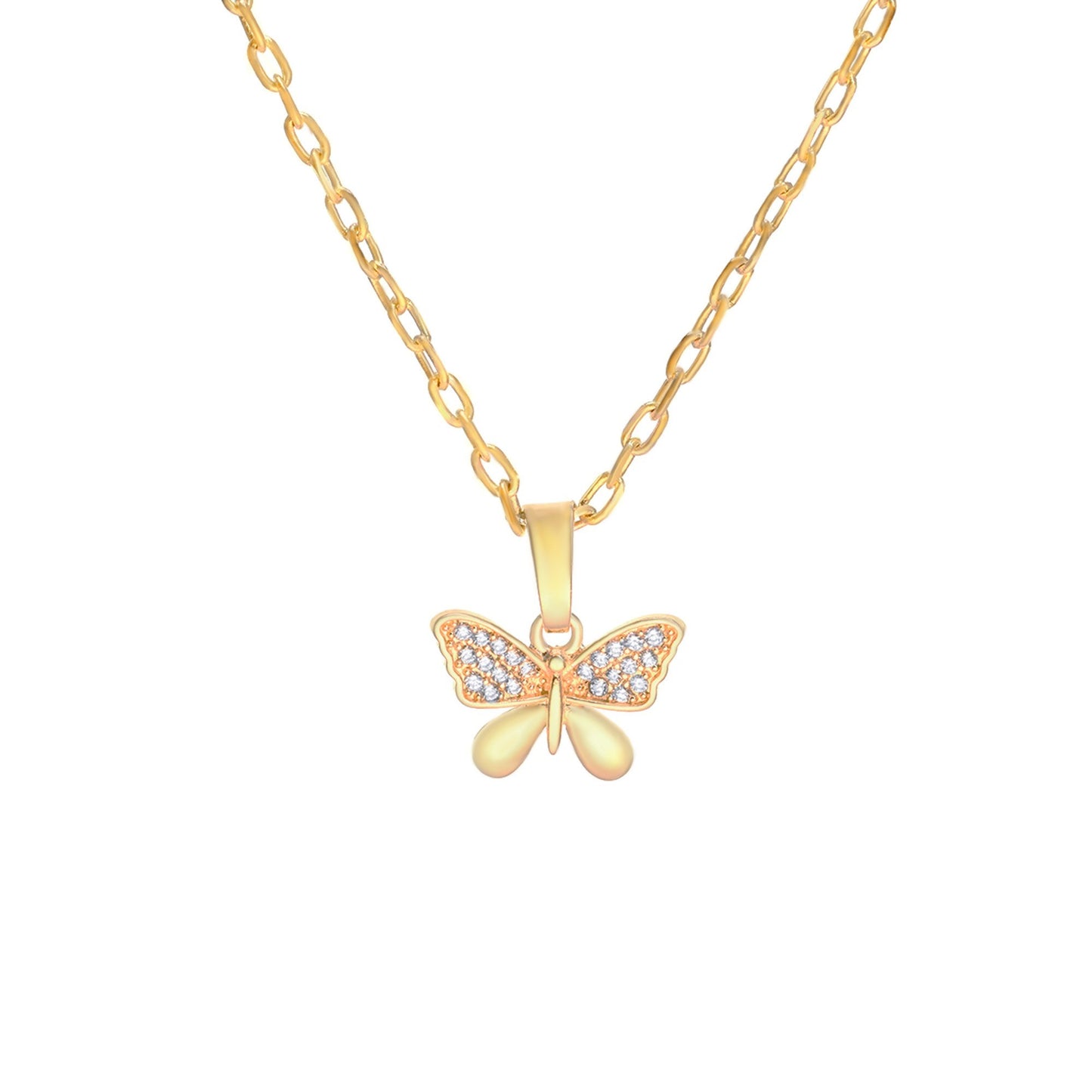 Collar Enchapado en Oro Eslabón con Colgante Mariposa de Circones