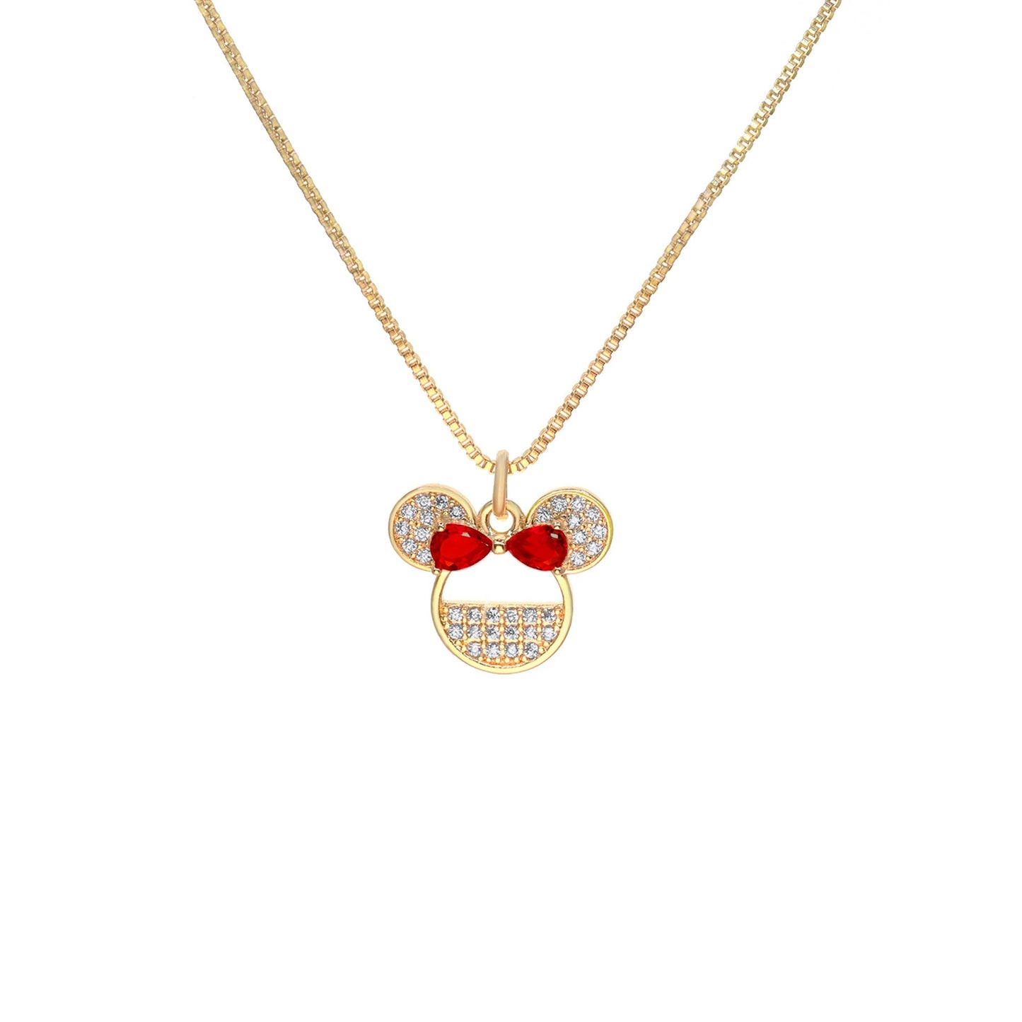 Collar Enchapado En Oro Minnie Mouse de Circones Tradicionales y Rojos
