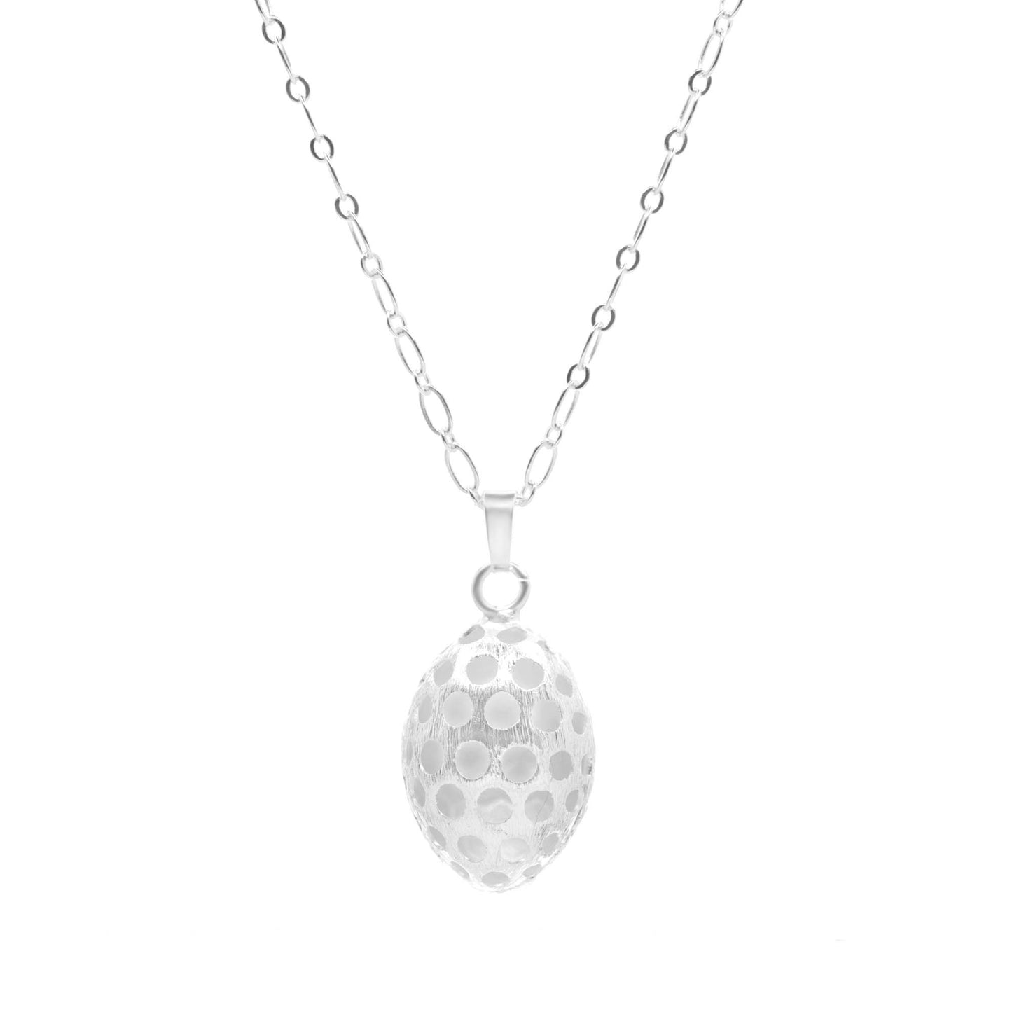 Collar Enchapado en Plata Diseño Eslabón con Colgante Ovalado Calado