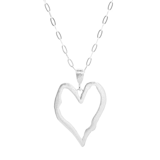 Collar Enchapado en Plata Diseño Eslabón con Colgante Valier y Corazón Satinado