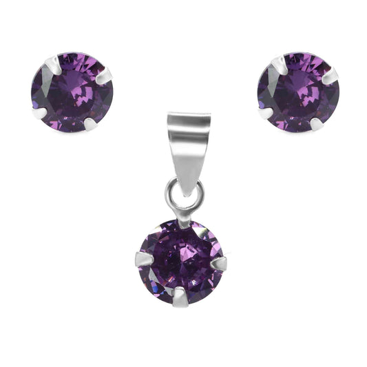 Conjunto de Plata 925 Circón Lavanda 6 mm