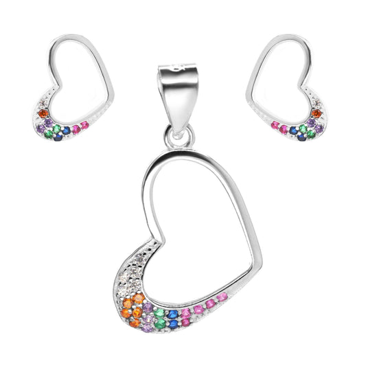 Conjunto de Plata 925 Corazón con Aplicación de Circones de Colores