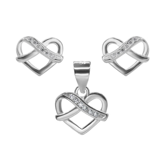 Conjunto de Plata 925 Diseño Corazón Calado con Circones