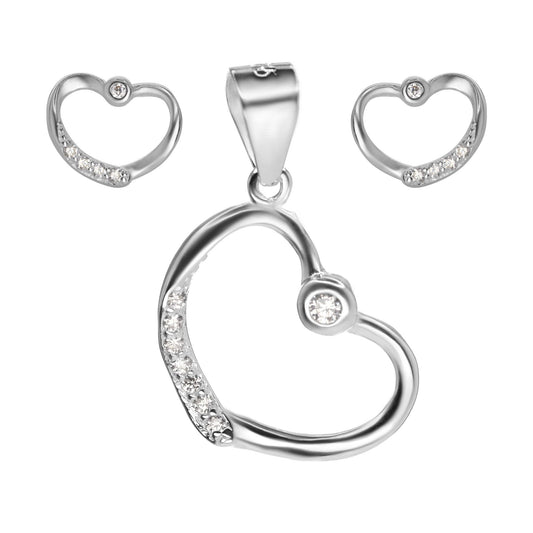 Conjunto de Plata 925 Diseño Corazón Calado Irregular con Circones