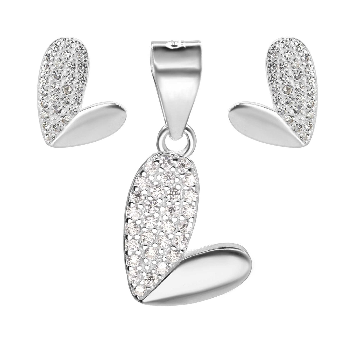 Conjunto de Plata 925 Diseño Corazón Irregular Liso y con Circones