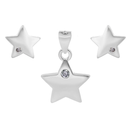 Conjunto de Plata 925 Diseño Estrella con Punto de Circón