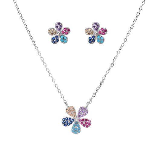 Conjunto de Plata 925 Diseño Flor de Circones de Colores
