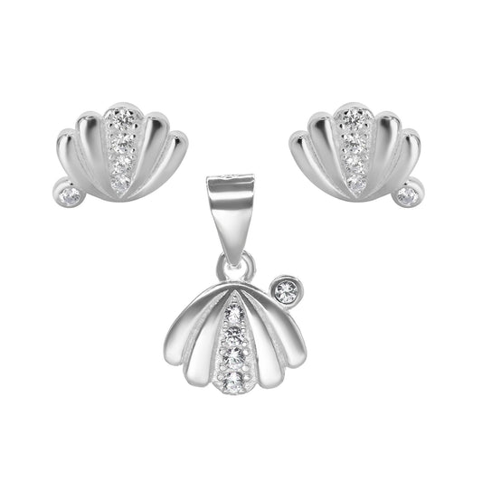 Conjunto de Plata 925 Diseño Marino de Concha con Circón
