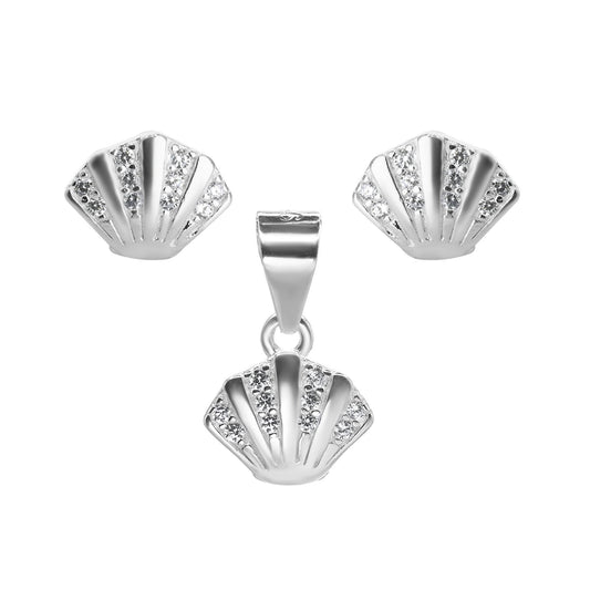 Conjunto de Plata 925 Diseño Marino de Concha con Circones