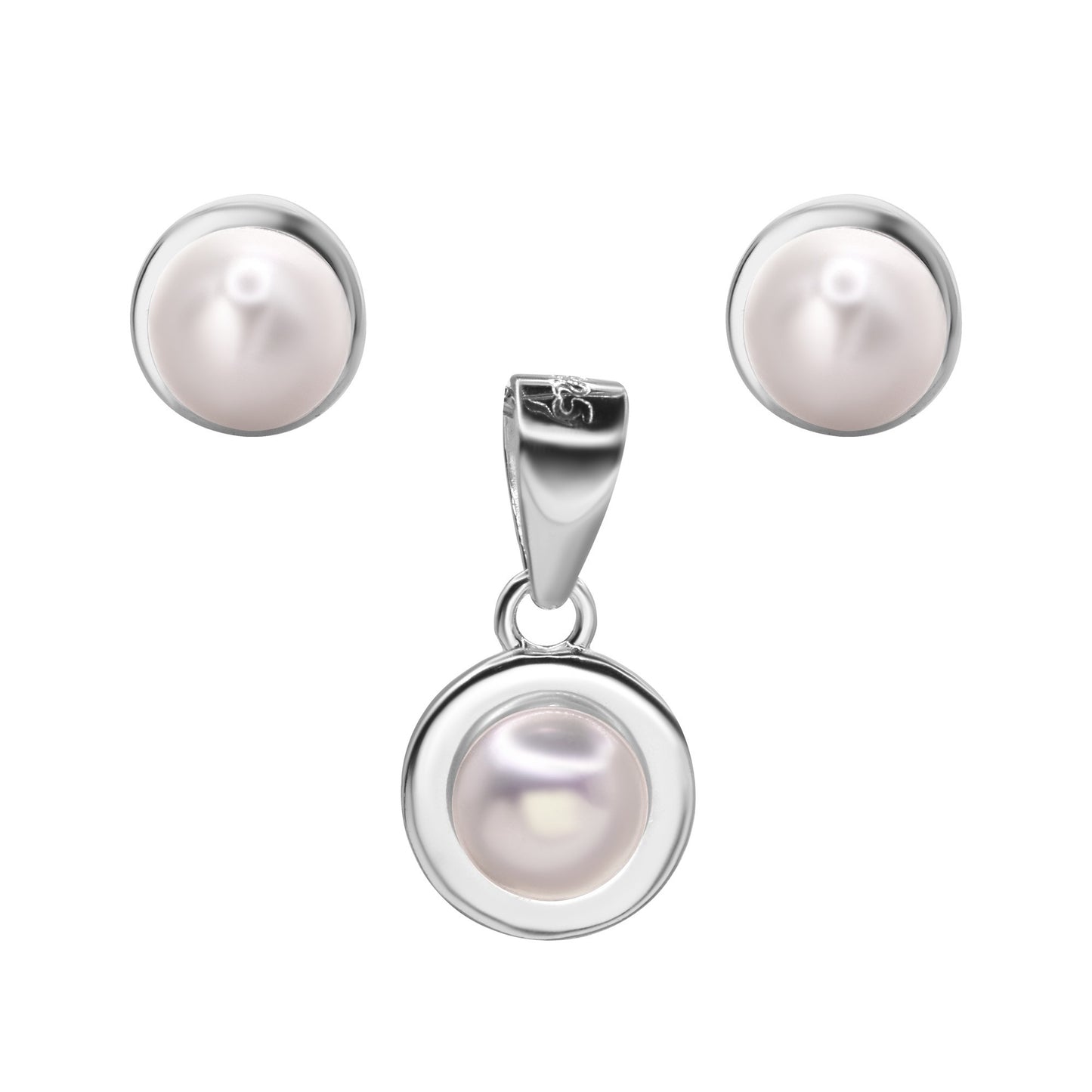 Conjunto de Plata 925 Diseño Placa Lisa con Perla Imitación