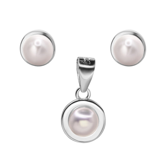 Conjunto de Plata 925 Diseño Placa Lisa con Perla Imitación