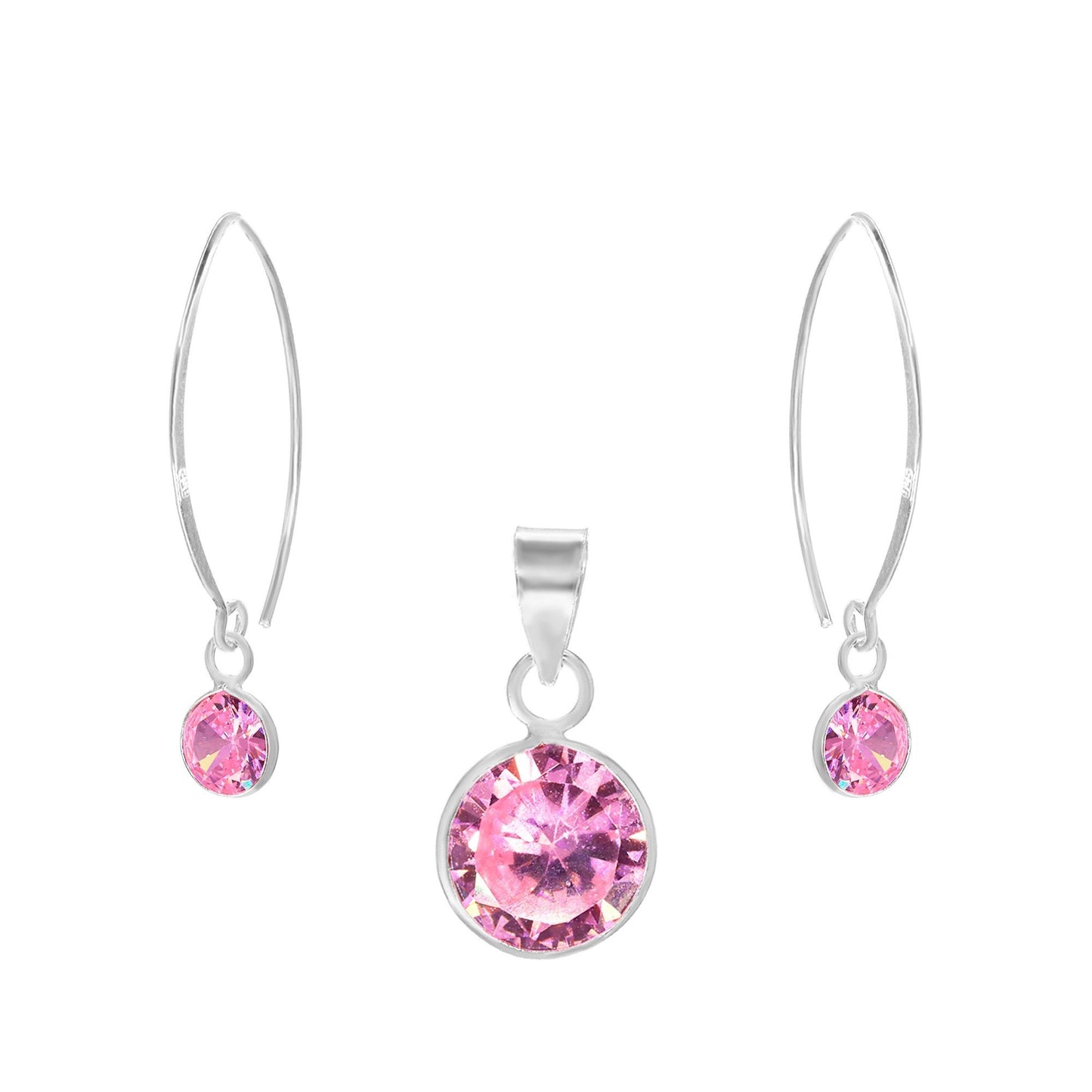 Conjunto de Plata 925 Estilo Gancho con Circón Rosa
