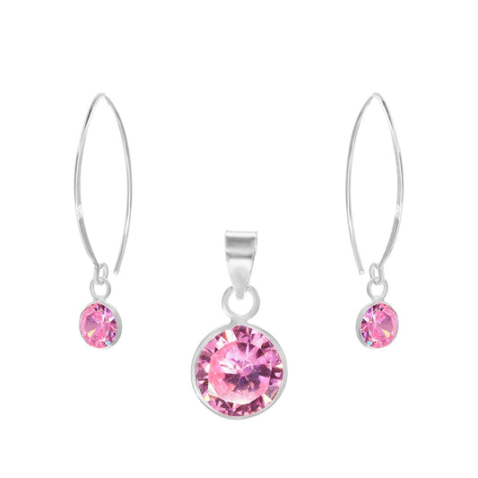 Conjunto de Plata 925 Estilo Gancho con Circón Rosa