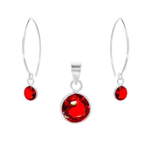 Conjunto de Plata 925 Estilo Gancho con Circón Rubí