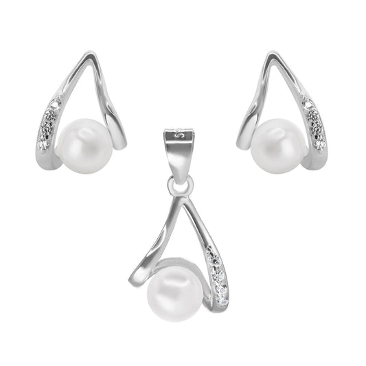 Conjunto de Plata 925 Estilo Gota con Imitación Perla con Aplicación de Circones