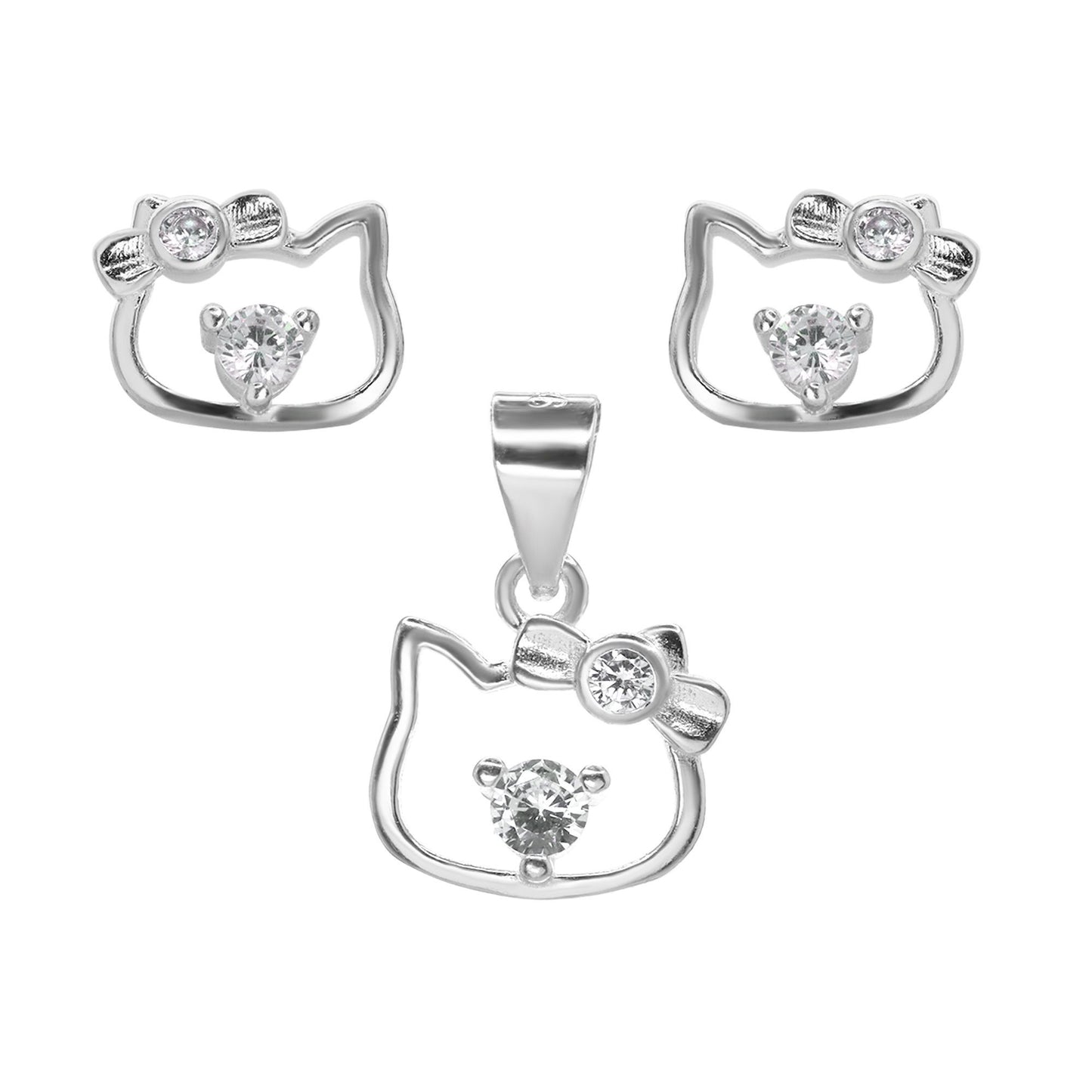 Conjunto de Plata 925 Estilo Hello Kitty con Circones