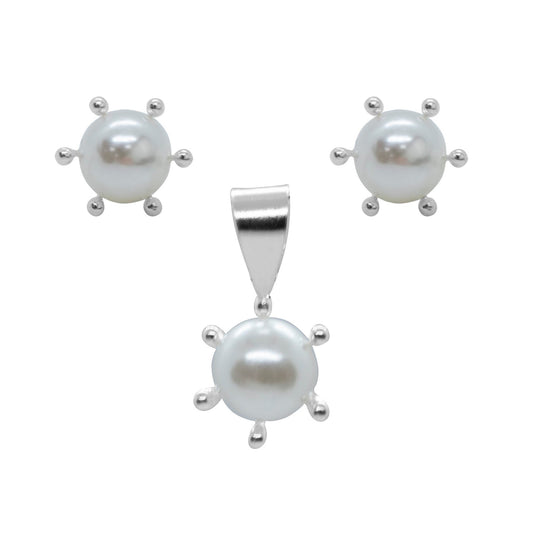 Conjunto de Plata 925 Perlas con Pistilos 6 mm