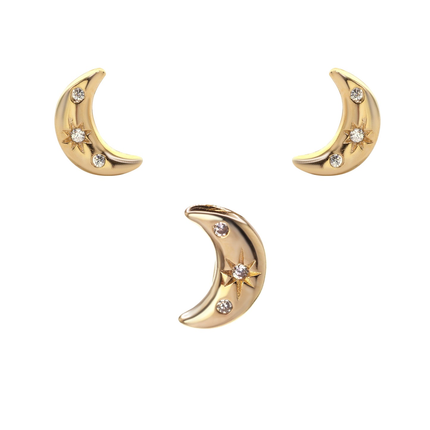 Conjunto Enchapado en Oro Diseño Media Luna con Circones