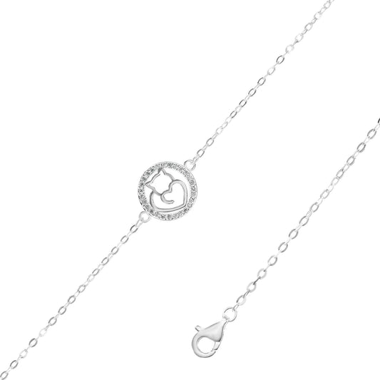 Pulsera de Plata 925 Circulo de Circones con Relieve de Gato Calado