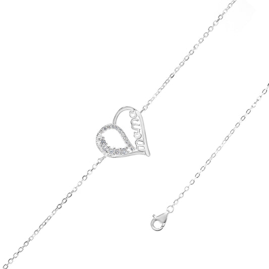 Pulsera de Plata 925 Corazón Calado "Mama" con Circones