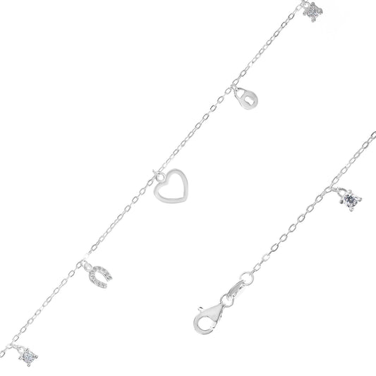 Pulsera de Plata 925 Delicada con Circones y Diferentes Colgantes