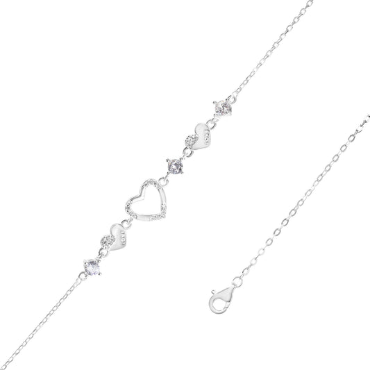 Pulsera de Plata 925 Diseño Corazones "Love" y Circones
