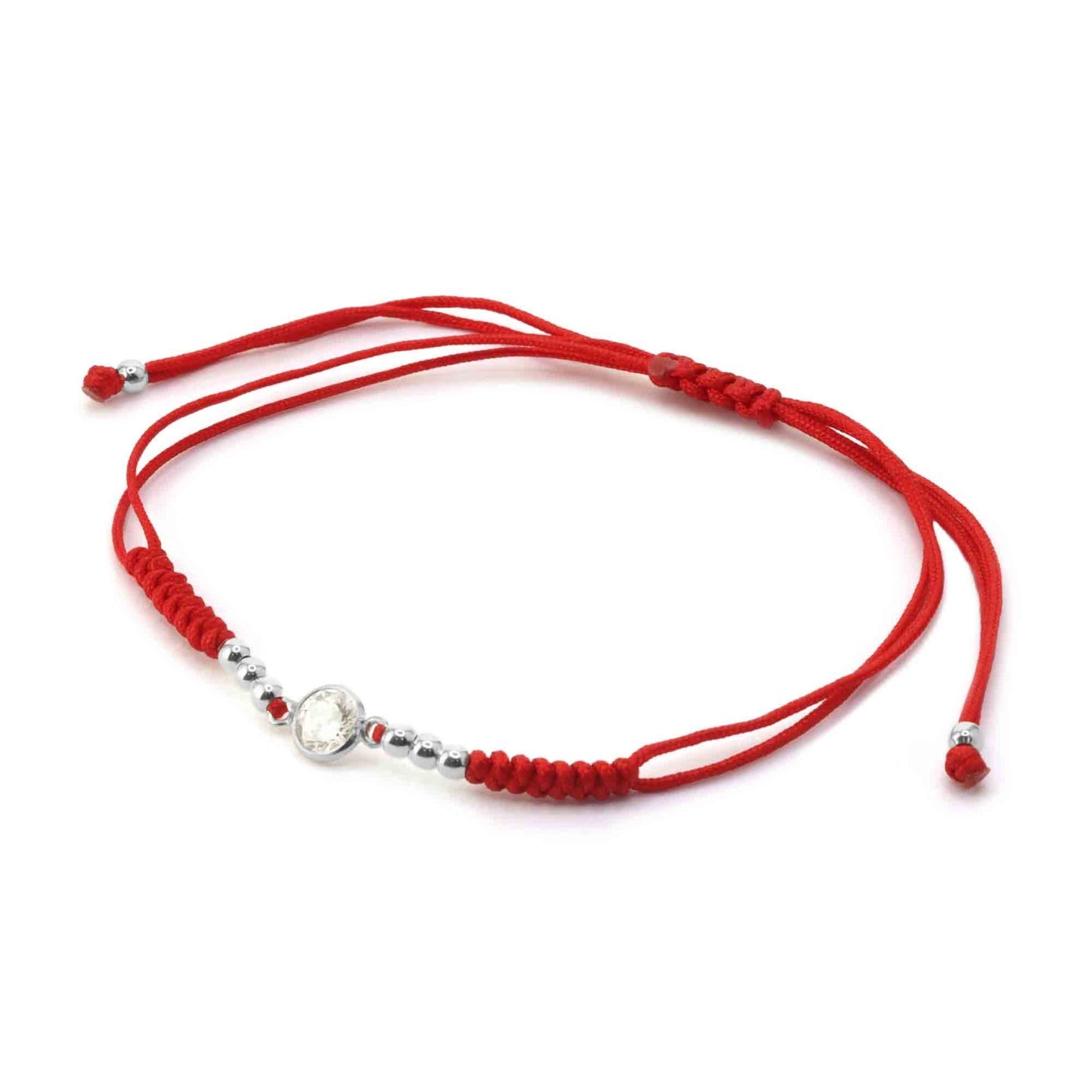 Pulsera de Plata 925 Macramé Hilo Rojo con Circón y Esferas Ajustable