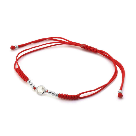Pulsera de Plata 925 Macramé Hilo Rojo con Circón y Esferas Ajustable