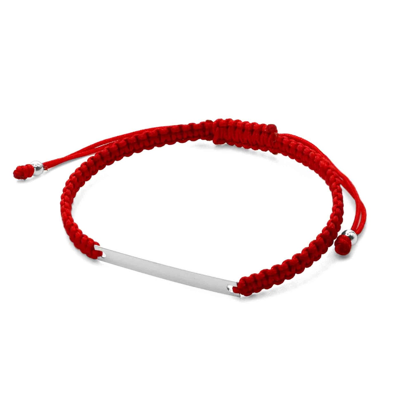 Pulsera de Plata 925 Macramé hilo Rojo con Placa Rectangular