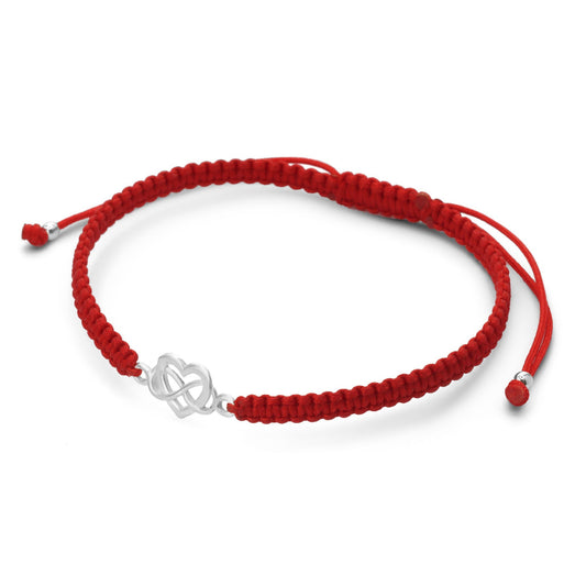 Pulsera de Plata 925 Macramé Roja Dije Corazón Infinito