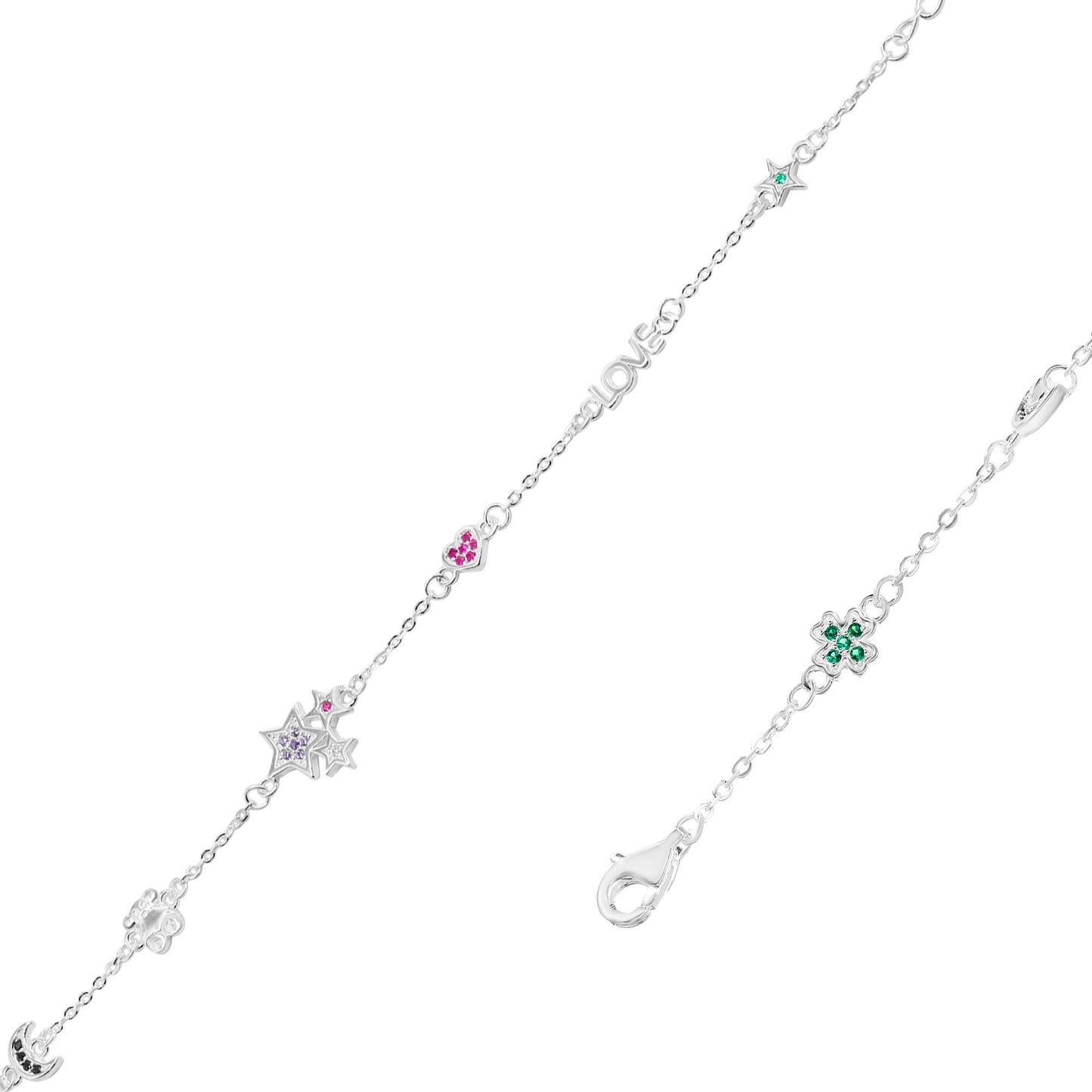 Pulsera de Plata 925 Trio de Estrellas y Multi Diseños "Love"