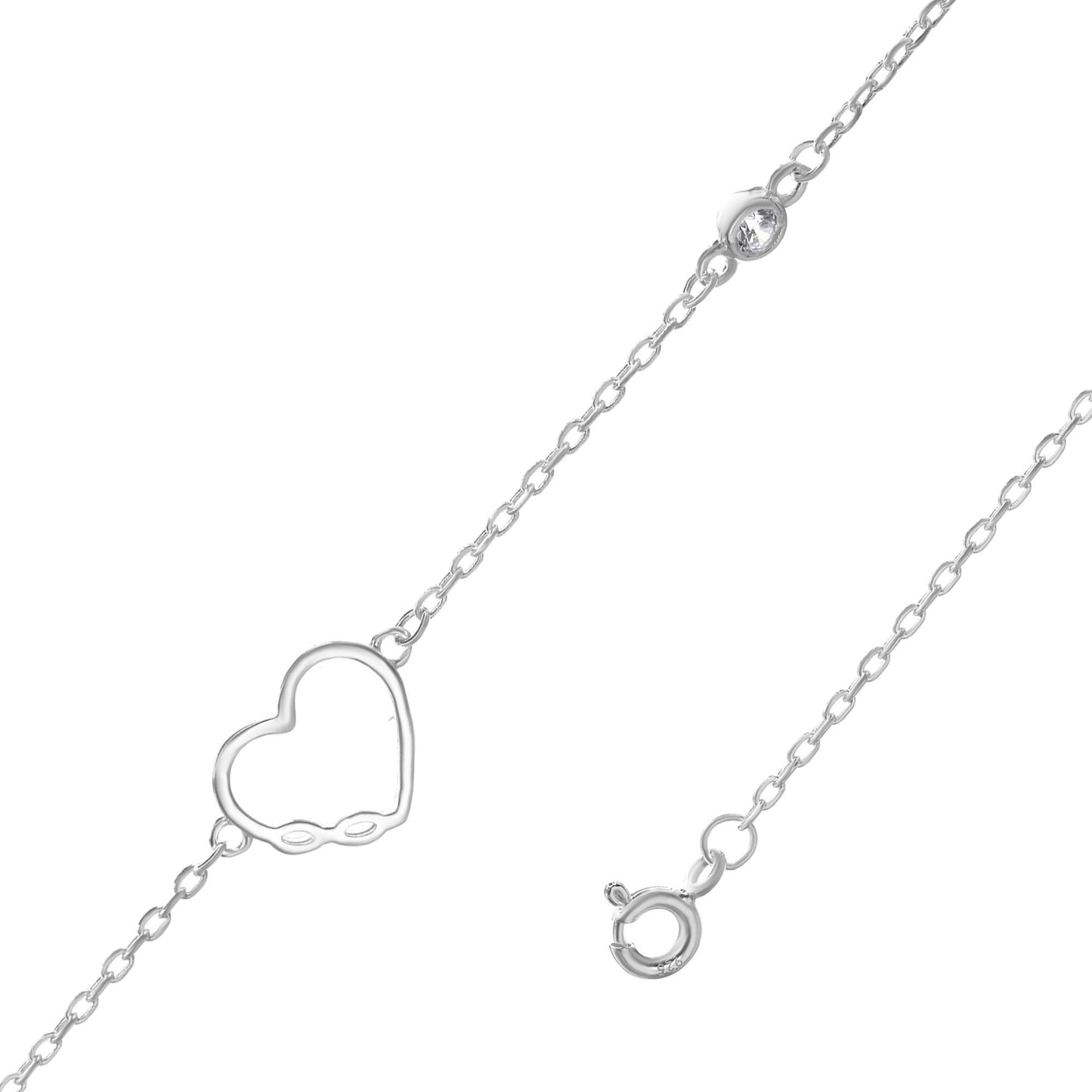 Pulsera de Plata 925Corazón Calado con Infinito Liso y Circón