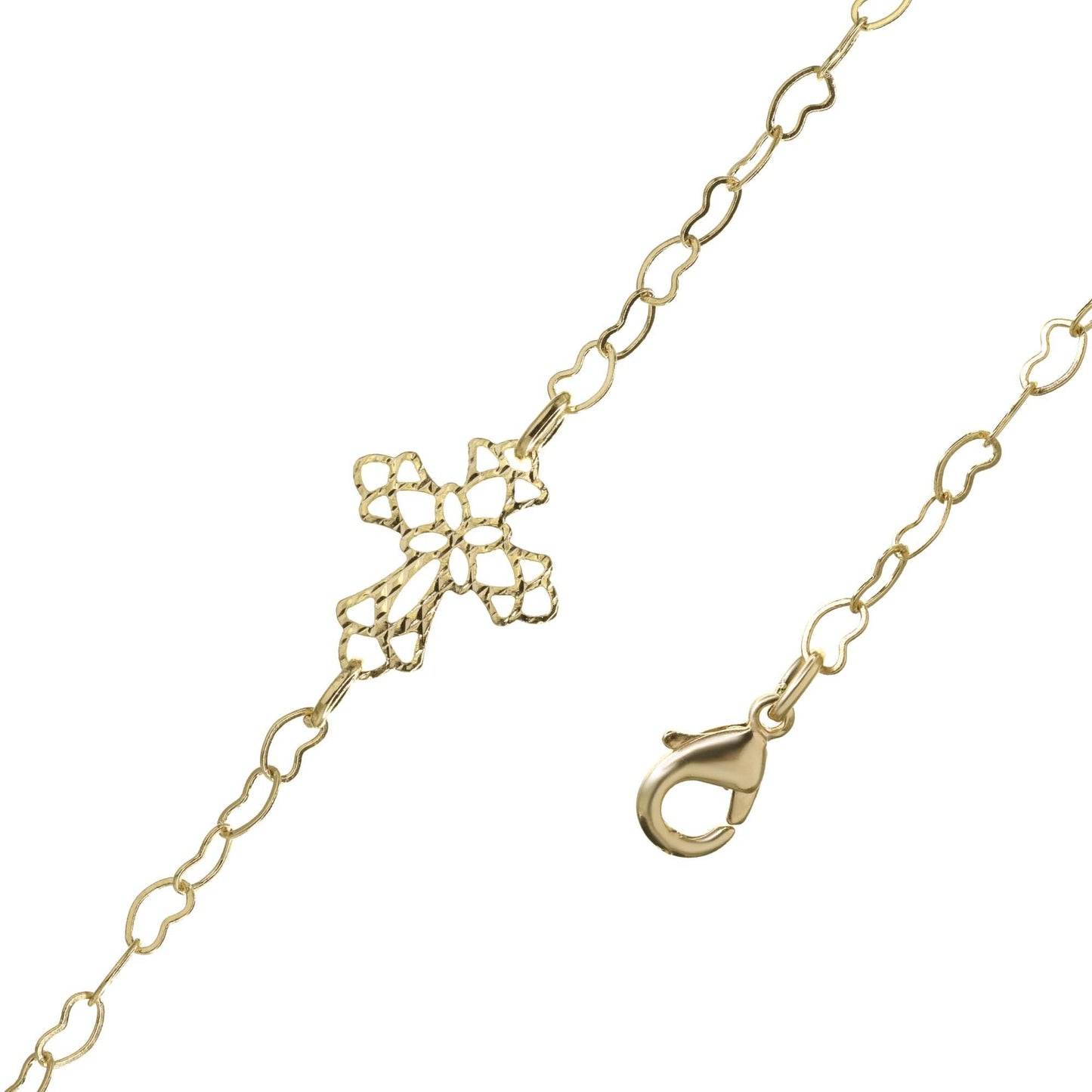 Pulsera Enchapada en Oro Diseño Corazón Irregular con Dije Cruz